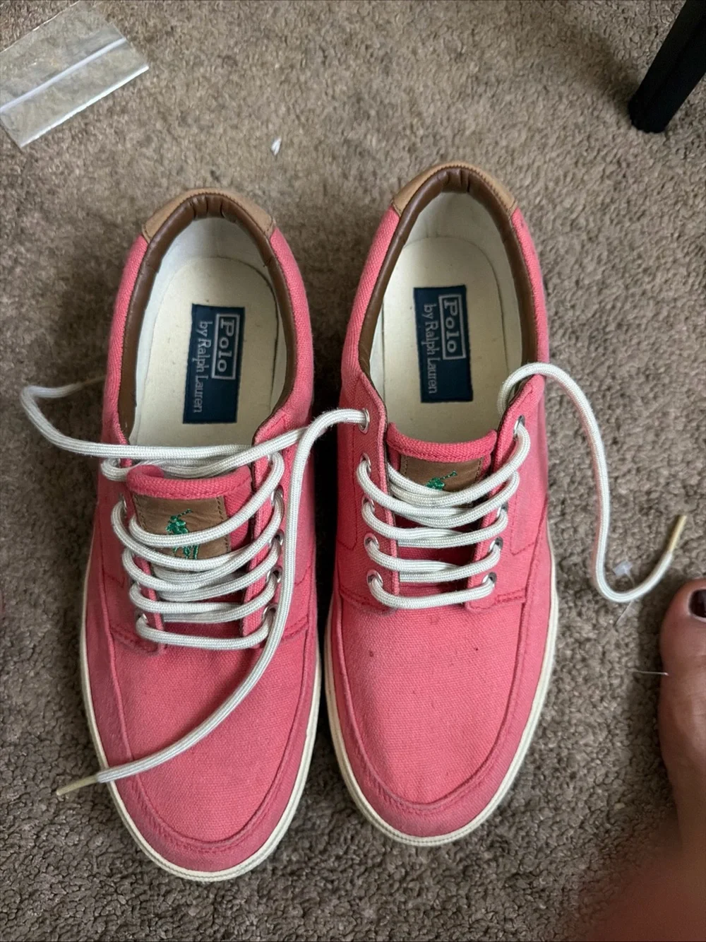Polo by Ralph Lauren Men’s Coral Canvas Boat Shoes with Cream Laces